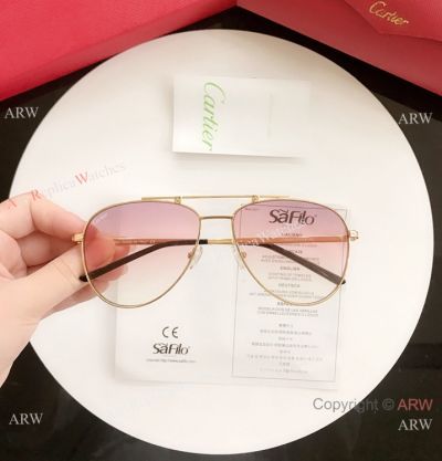 2019 Replica Cartier Sunglasses - Pink Lenses Gold Frame
